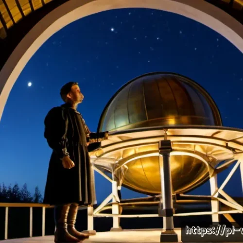 Home 17 관점 전환의 역사적 사례 - Photorealistic 16th-century Polish observatory at dusk, a Renaissance astronomer inspired by Nicolau...